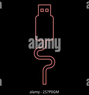 Neon uSB cable connector type A data red color vector illustration image flat style light. Neon uSB cable connector type A data red color vector illustration image flat style Stock Vector