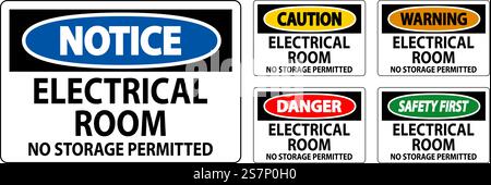 Danger Sign Electrical Room, No Storage Permitted Stock Vector