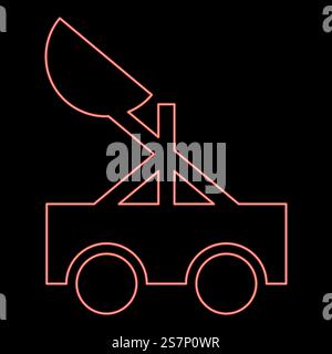 Neon catapult medieval siege ejection seat red color vector illustration image flat style light. Neon catapult medieval siege ejection seat red color vector illustration image flat style Stock Vector