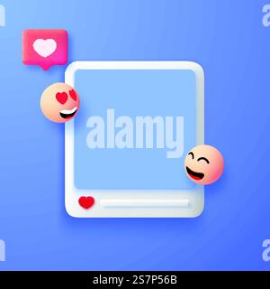 Realistic 3d social media with smiling faces. Interaction between people through social networks. Media interface vector concept in pastel colors. Realistic 3d social media with smiling faces. Interaction between people through social networks. Media interface concept in pastel colors Stock Vector