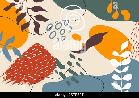 Unusual abstract background in modernist style. Abstract organic shapes, plants and leaves inspired by impressionism. Unusual abstract background in modernist style. Abstract organic shapes inspired by impressionism Stock Vector