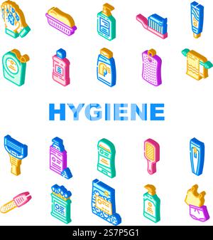 hand clean soap virus icons set vector. health water, wash coronavirus, corona care, bathroom medical safety hand clean soap virus isometric sign illustrations. hand clean soap virus icons set vector Stock Vector