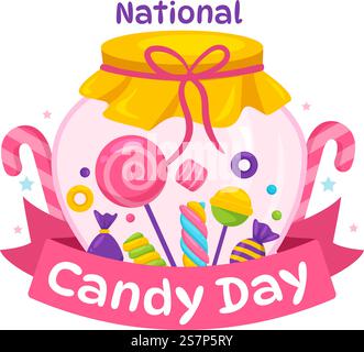 National Candy Day Vector Illustration with Different Types of Candies and Sweets in Flat Cartoon Hand Drawn Background Design Templates Stock Vector