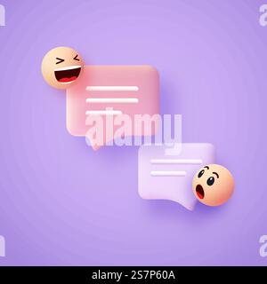 Realistic 3d vector chat bubbles with smiling faces. Interaction between people through social networks. Messenger or online support concept in pastel colors. Realistic 3d chat bubbles with smiling faces. Interaction between people through social networks. Messenger or online support concept in pastel colors Stock Vector