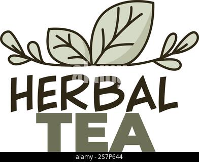 Organic and natural drink, isolated herbal tea with leaves, mint. Tasty cafe or restaurant beverage, logotype or banner, product package sticker. Assortment of refreshments. Vector in flat style. Herbal tea label or logotype, organic drink vector Stock Vector