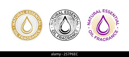 Essential oil natural fragrance, oil drop vector icon for beauty and skincare products. Natural fragrance of essential oils, cosmetic sign with oil droplet Stock Vector