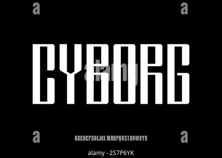 Modern decorative condensed typeface display font vector. Futuristic geometric typography style Stock Vector