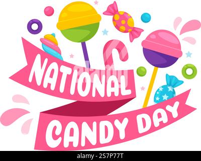 National Candy Day Vector Illustration with Different Types of Candies and Sweets in Flat Cartoon Hand Drawn Background Design Templates Stock Vector