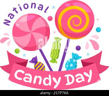 National Candy Day Vector Illustration with Different Types of Candies and Sweets in Flat Cartoon Hand Drawn Background Design Templates Stock Vector