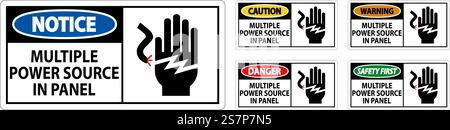 Danger Sign Multiple Power Source In Panel Stock Vector