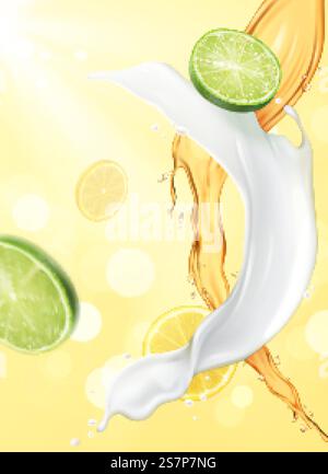 Lemon citrus background. Flying Lemon with green leaf on transparent ...