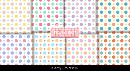 Colorful polka dot seamless pattern set, Abstract background, Decorative wallpaper. Stock Vector