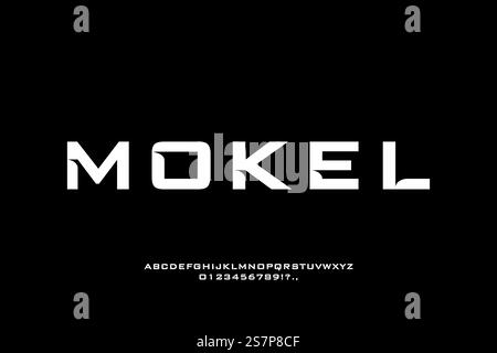 MOKEL FONT VECTOR DISPLAY UPPERCASE FUTURISTIC SHADOW MODERN EDITABLE Stock Vector