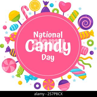 National Candy Day Vector Illustration with Different Types of Candies and Sweets in Flat Cartoon Hand Drawn Background Design Templates Stock Vector
