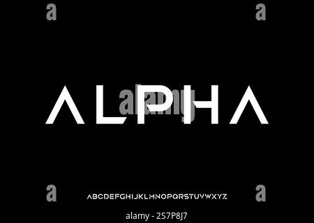 Modern sophisticated alphabet typeface vector illustration. Creative technology font style Stock Vector