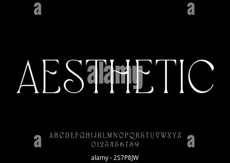 Aesthetic minimalist typeface display font vector. Thin luxury natural curved style typography design illustration Stock Vector