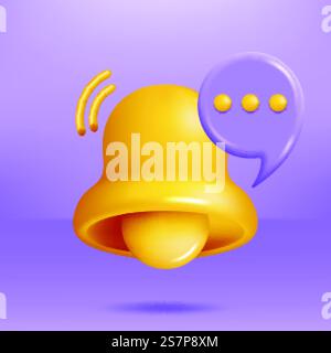 3D Notification Popup with Bell Icon Stock Vector