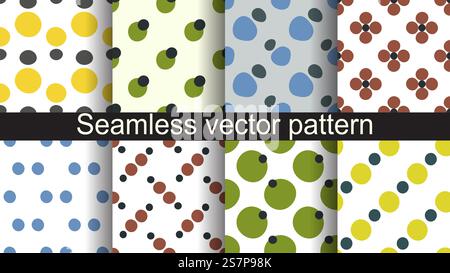 Set of seamless patterns of round shapes and dots Stock Vector
