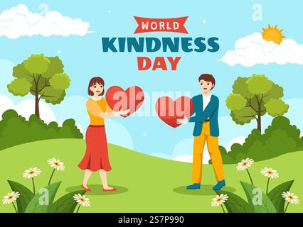 Happy World Kindness Day Vector Illustration on November 13 with Earth and Love for Charitable Assistance in Flat Cartoon Background Templates Stock Vector