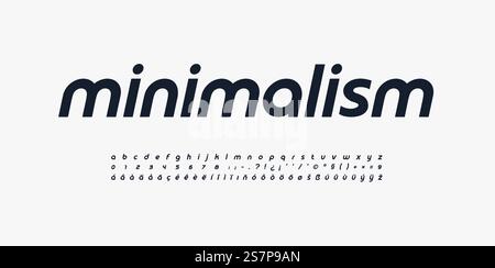 Minimalism sans serif font, sleek typeset, calm style rounded alphabet. Lowercase letters with multilingual coverage, numbers, punctuations. Vector typography design. Minimalism sans serif font, sleek typeset, calm style rounded alphabet. Lowercase letters with multilingual coverage, numbers, punctuations. Vector typography design. Stock Vector