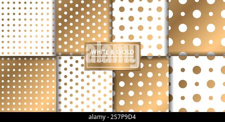 White and gold luxury polkadot seamless pattern, Decorative wallpaper. Stock Vector