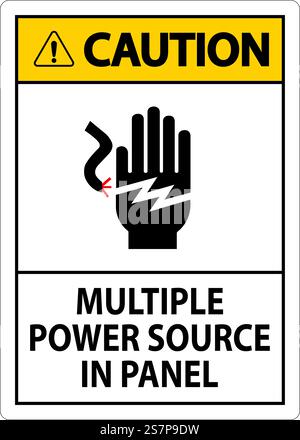 Caution Sign Multiple Power Source In Panel Stock Vector