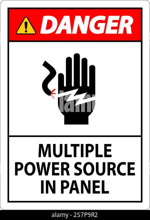 Danger Sign Multiple Power Source In Panel Stock Vector