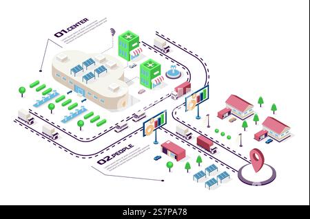 Cloud data center concept 3d isometric web infographic workflow process. Infrastructure map with database system, computing and storage technology. Vector illustration in isometry graphic design Stock Vector