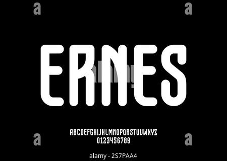 Unique bold rounded condensed alphabet display font vector. Modern typography style illustration design Stock Vector
