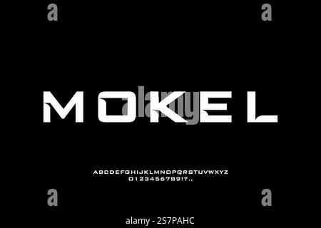 MOKEL FONT VECTOR DISPLAY UPPERCASE FUTURISTIC SHADOW MODERN EDITABLE Stock Vector