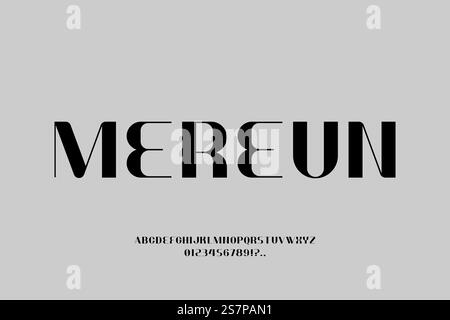 MEREUN FONT VECTOR DISPLAY UPPERCASE ELEGANCE FUTURISTIC LUXURY EDITABLE Stock Vector