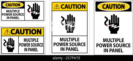 Caution Sign Multiple Power Source In Panel Stock Vector