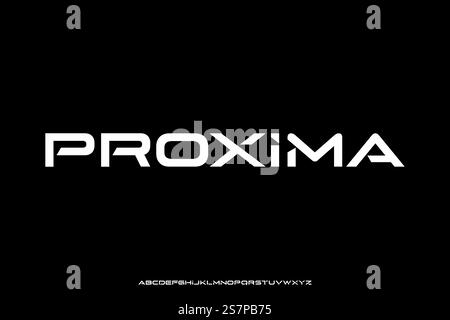 Futuristic alphabet display font vector illustration. Creative modern wide typography style Stock Vector