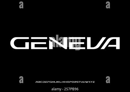 Wide futuristic alphabet typeface display font vector illustration. Modern typography style design Stock Vector