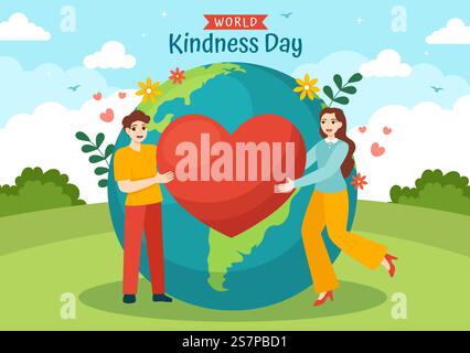 Happy World Kindness Day Vector Illustration on November 13 with Earth and Love for Charitable Assistance in Flat Cartoon Background Templates Stock Vector