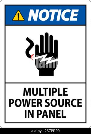 Notice Sign Multiple Power Source In Panel Stock Vector