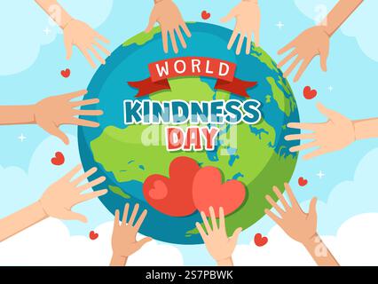 Happy World Kindness Day Vector Illustration on November 13 with Earth and Love for Charitable Assistance in Flat Cartoon Background Templates Stock Vector