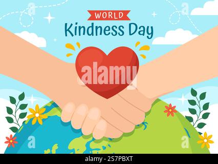 Happy World Kindness Day Vector Illustration on November 13 with Earth and Love for Charitable Assistance in Flat Cartoon Background Templates Stock Vector