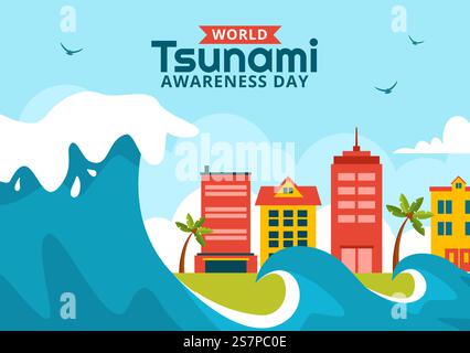World Tsunami Awareness Day Social Media Background Flat Cartoon Hand Drawn Templates Illustration Stock Vector
