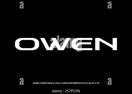 Modern wide grotesque alphabet display font vector. Experimental expanded typeface typography style Stock Vector