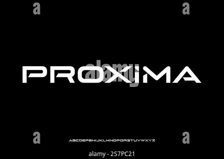 Futuristic alphabet display font vector illustration. Creative modern wide typography style Stock Vector