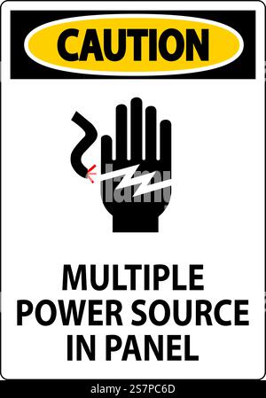 Caution Sign Multiple Power Source In Panel Stock Vector