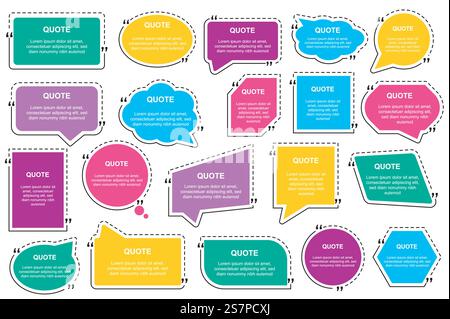 Quote bubbles mega set elements in flat design. Bundle of different shapes and colors templates for text quotation, textbox comment frames in comma marks. Vector illustration isolated graphic objects Stock Vector