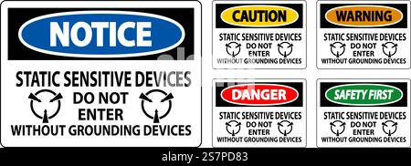Caution Sign Static Sensitive Devices Do Not Enter Without Grounding Devices Stock Vector