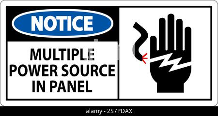 Notice Sign Multiple Power Source In Panel Stock Vector