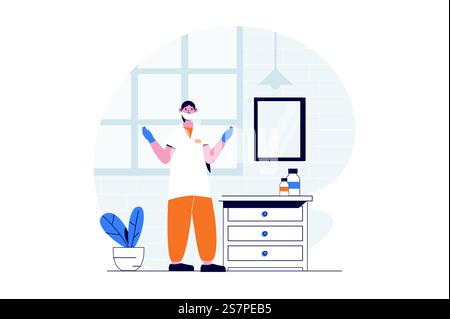 Medicine web concept with character scene. Woman doctor making tests in laboratory for diagnosing patients. People situation in flat design. Vector illustration for social media marketing material. Stock Vector