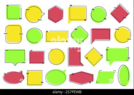 Quote bubbles mega set graphic elements in flat design. Bundle of blank template of speech shapes and message templates of square, circle, rhombus, polygon forms. Vector illustration isolated objects. Quote Bubbles Vector Set Stock Vector
