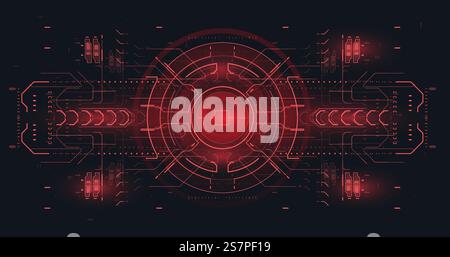Cyberspace Virtual reality in HUD style. Head-up screen for games and apps. Red Futuristic VR display. Sci-fi concept design. High tech frame. Abstract tech Space. Cyberpunk Sci-fi illustration. Stock Vector