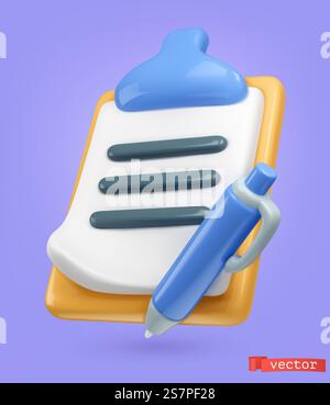 3d cartoon style checklist with pen icon Stock Vector Image & Art - Alamy