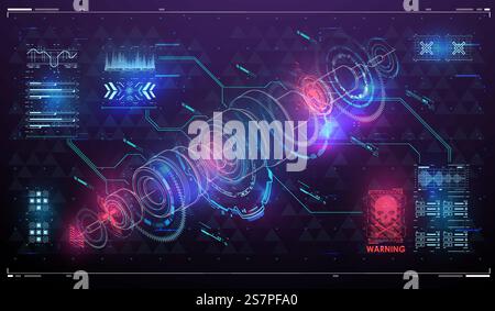 High tech frame. Red Futuristic VR display. Abstract tech Space. Cyberpunk Sci-fi illustration. Head-up screen for games and apps. Futuristic abstract technology Template. HUD interface backdrop. Stock Vector